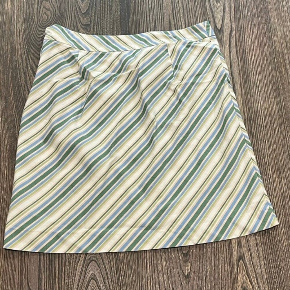 American Eagle Outfitters Women’s Pencil Skirt Striped Mid-Rise Cream Green Sz 4